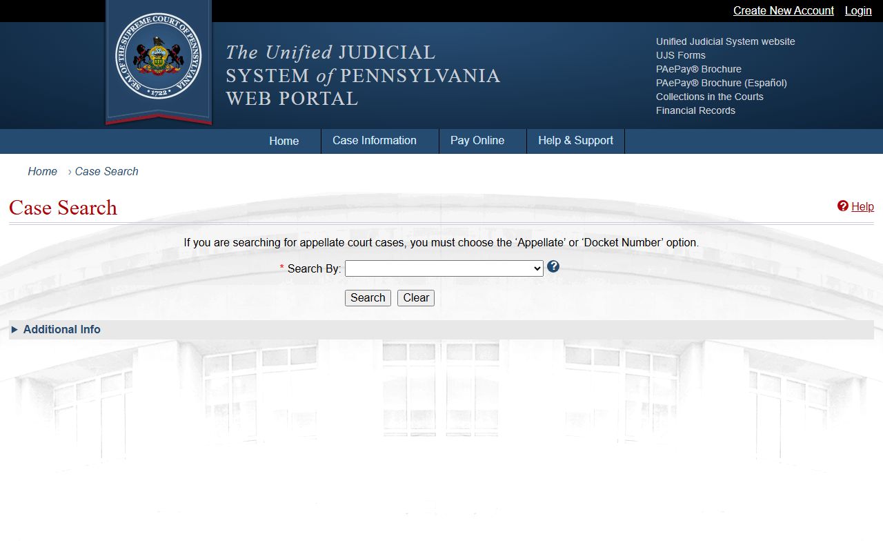 Warren County court records UJS case search page