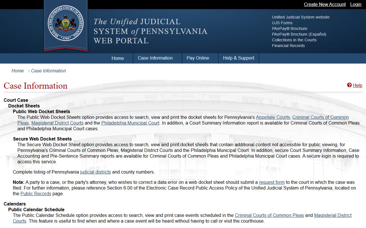 Warren County court records UJS case information page