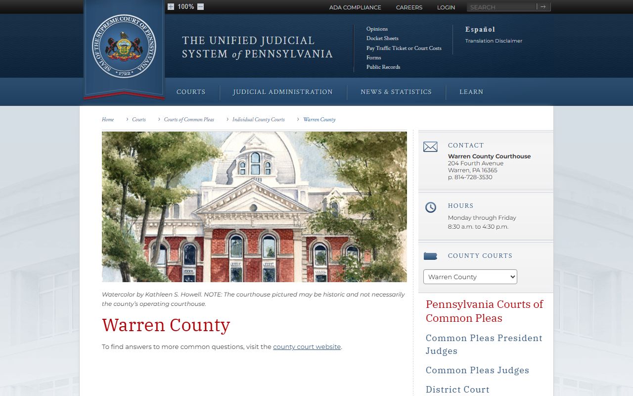 Warren County court records UJS Warren County court profile