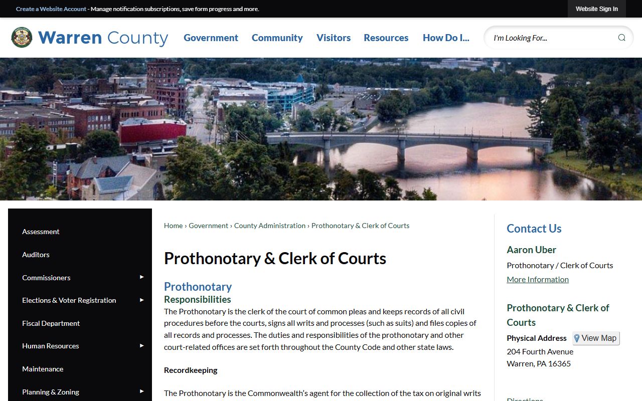 Warren County Prothonotary / Clerk of Courts office page