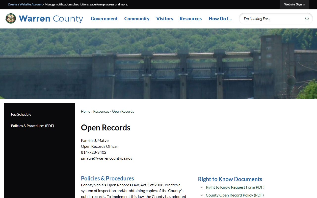 Warren County Prothonotary / Clerk of Courts open records page