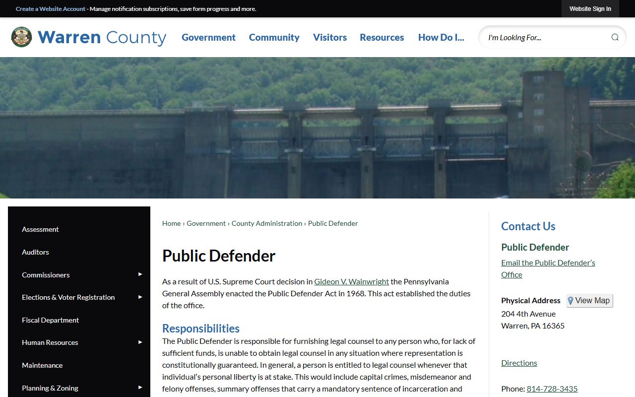 Warren County criminal court records Public Defender office information