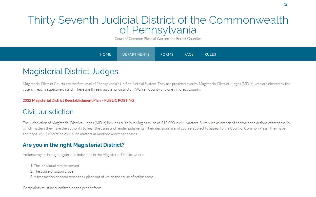 Warren County Court of Common Pleas Magisterial District Judge offices
