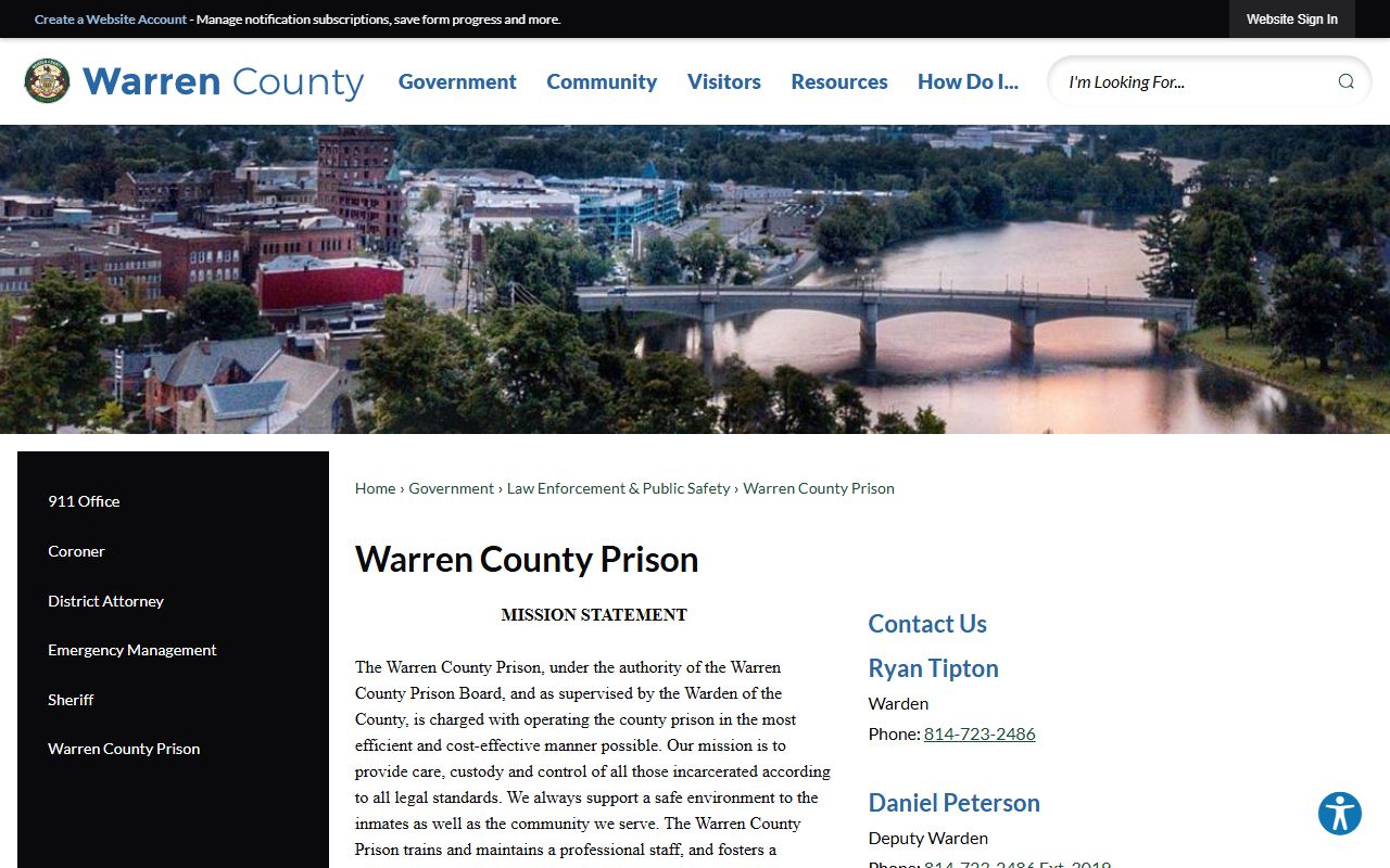 Warren County inmate search prison contact page