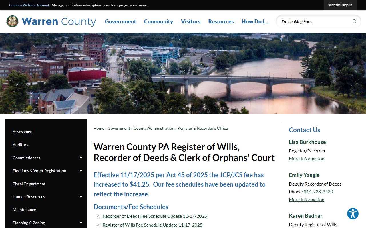 Warren County marriage records Register Recorder and Orphans Court office