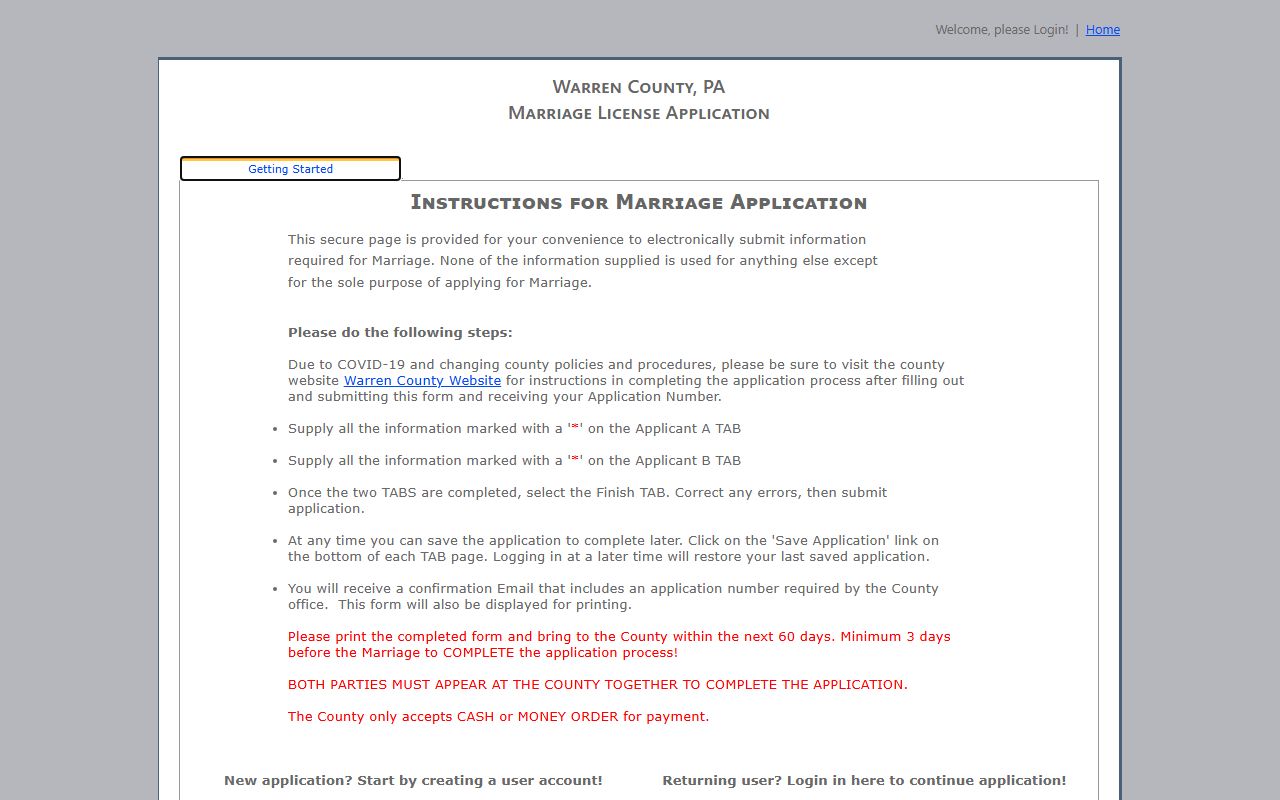 Warren County marriage records Landex pre-application