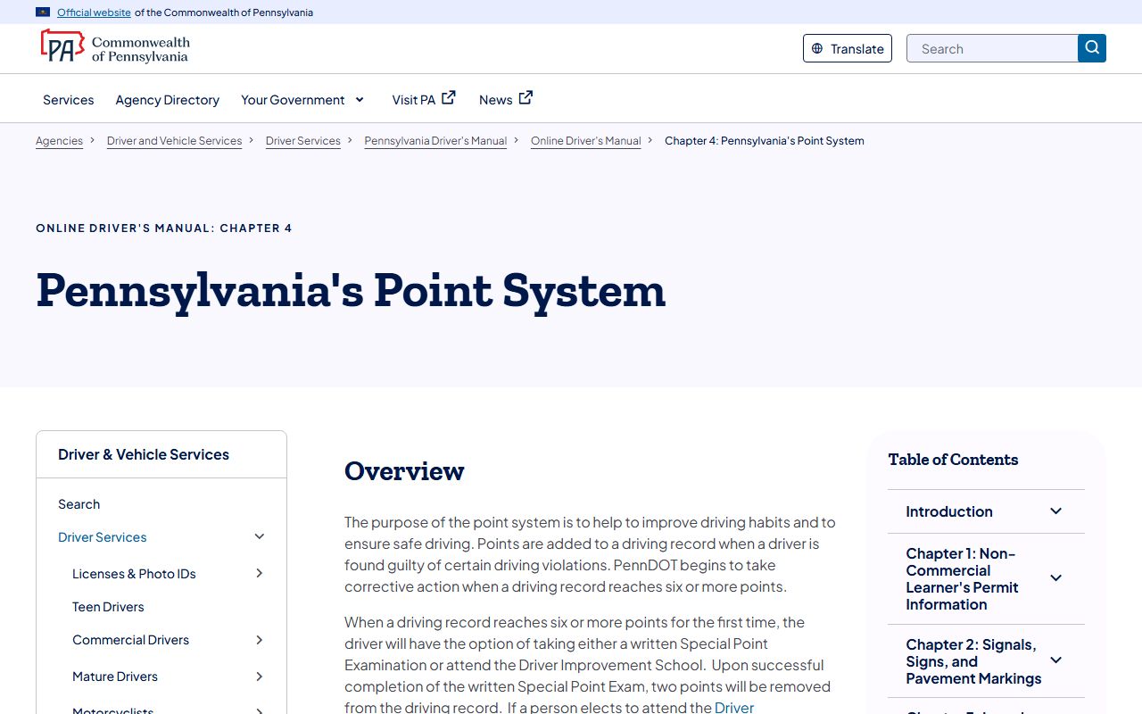 Warren County traffic court records Pennsylvania point system