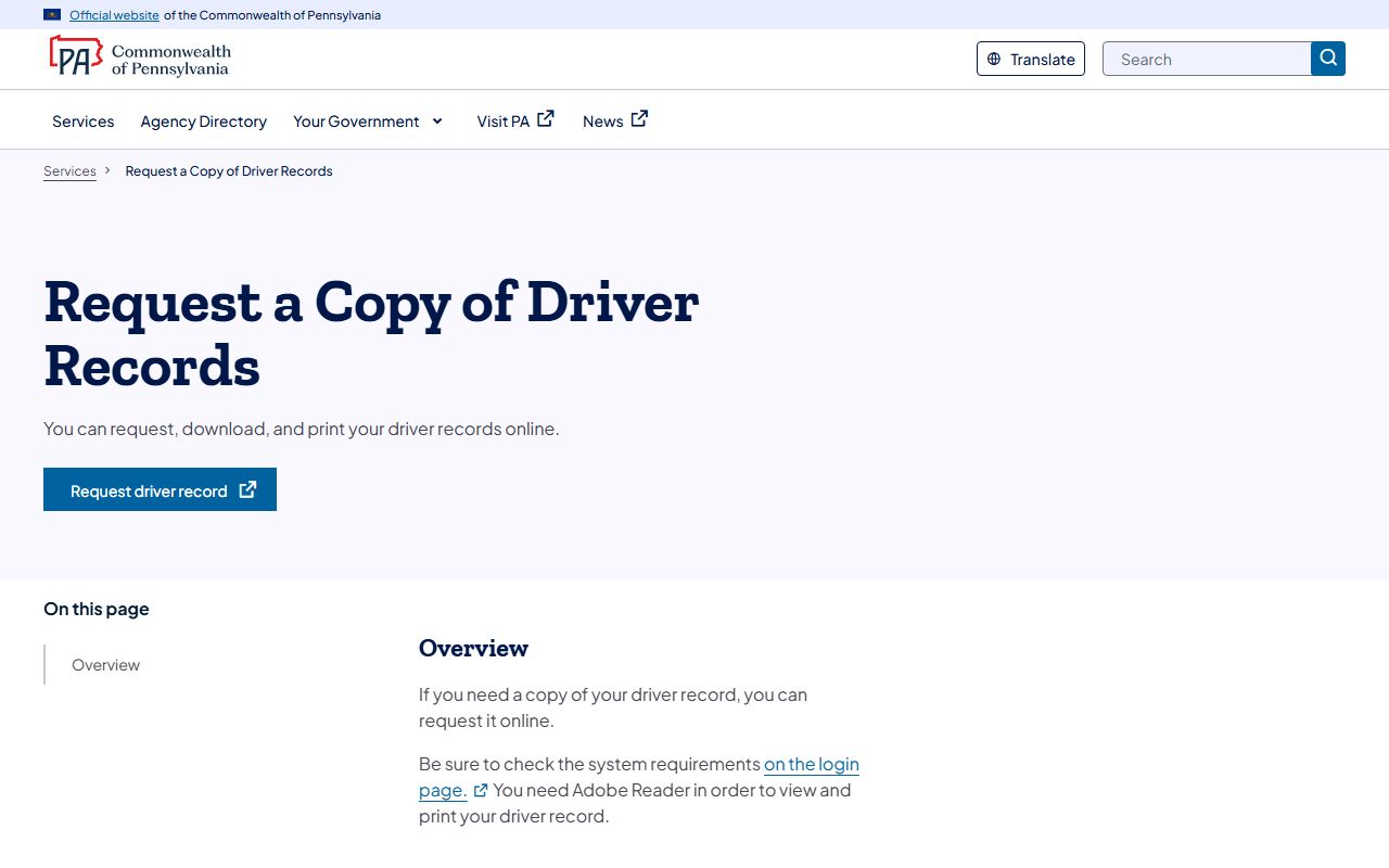 Warren County traffic court records PennDOT driver record request service