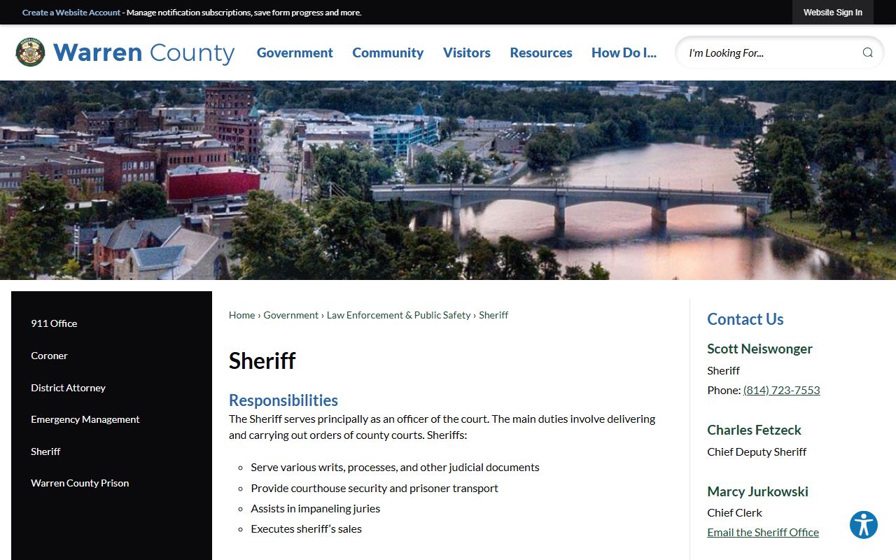 Warren County warrant search Sheriff page